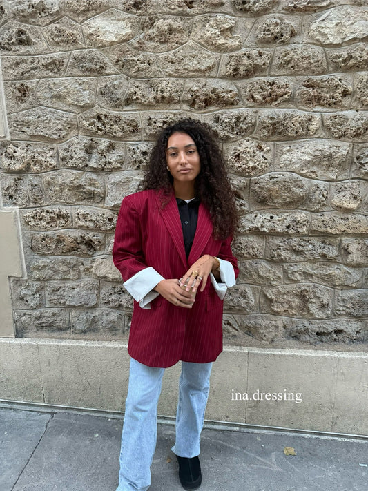 Blazer oversize à rayures ( bordeaux )