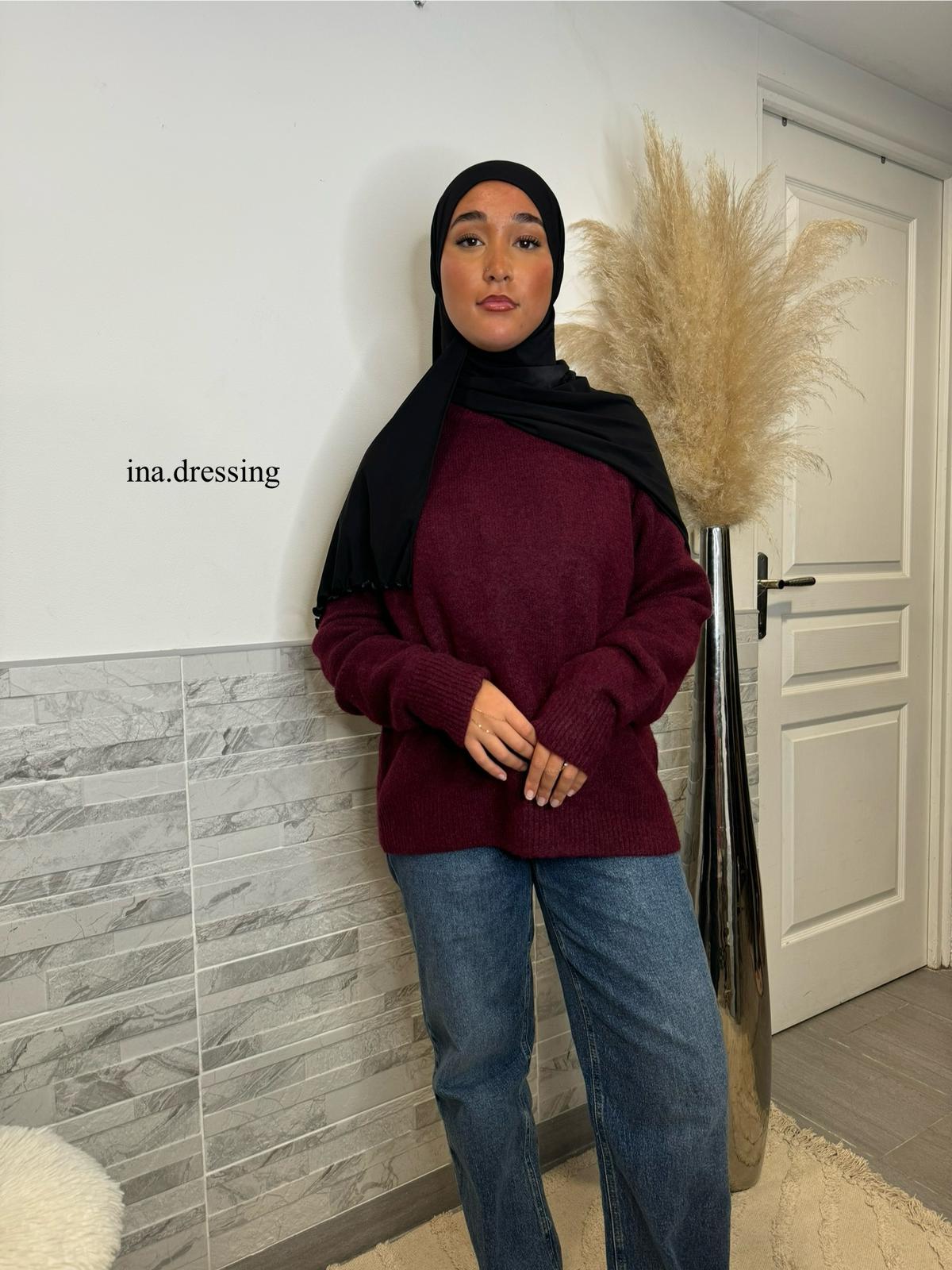 Pull en maille bordeaux